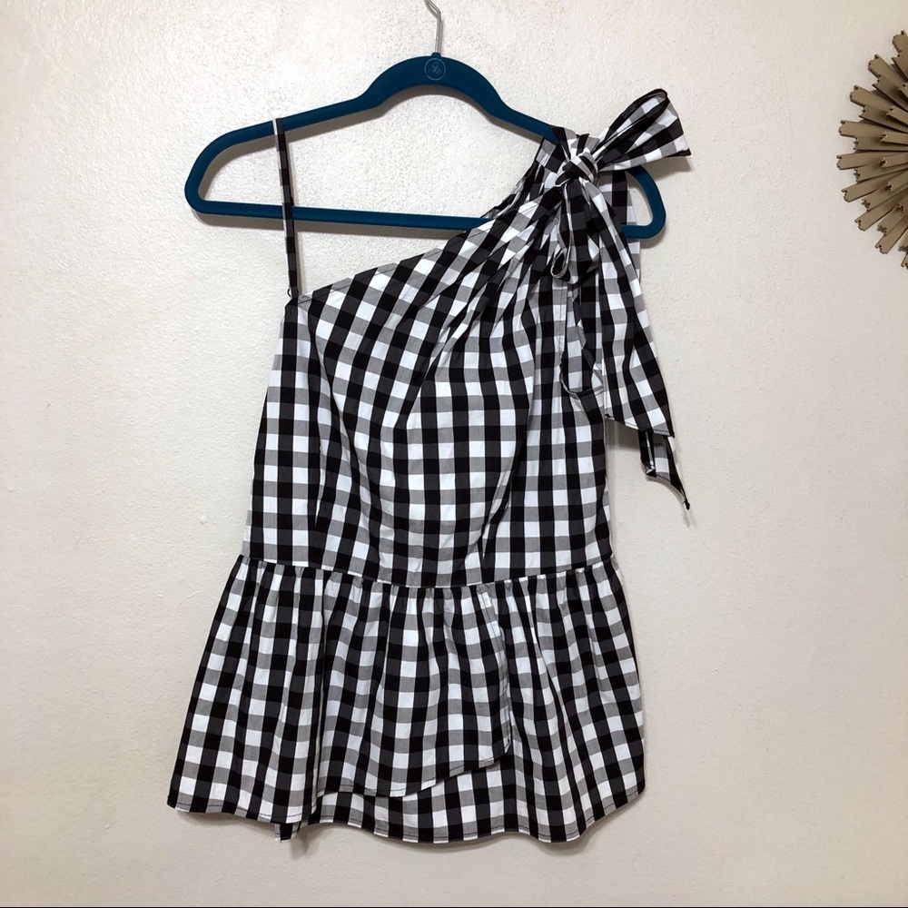 Who What Wear Gingham Tie Shoulder Blouse Medium